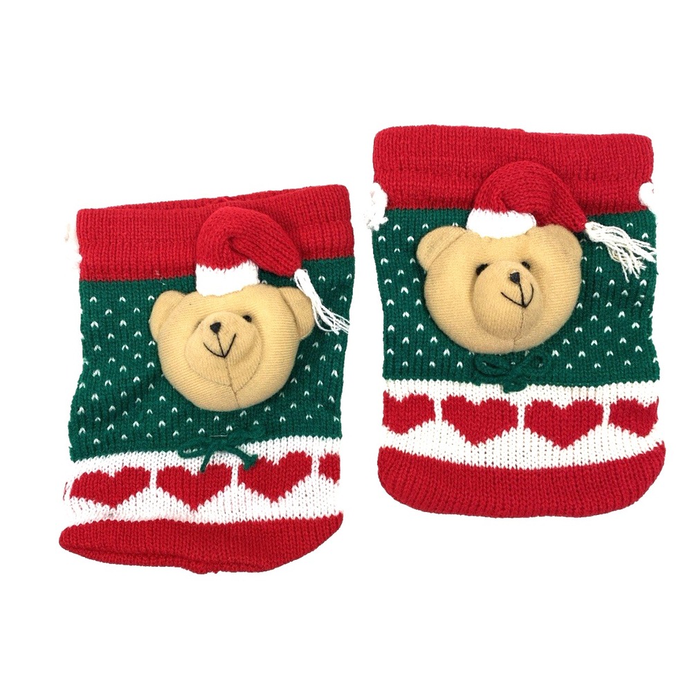 Christmas Knit Gift Bags with Draw String for Gifts or Candy Lot of 2 Bears